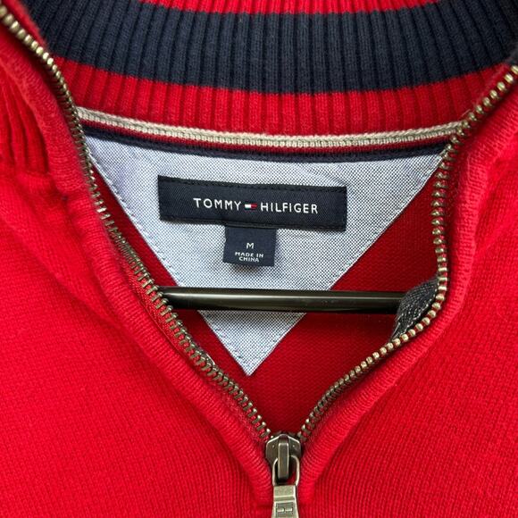 Men’s Tommy Hilfiger Red Quarter Zip Sweater - Picture 3 of 3